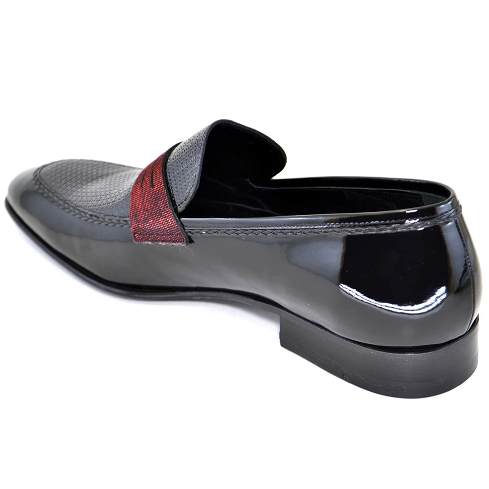 Corrente C127-3711HS Patent Leather Penny Loafers Black/Red