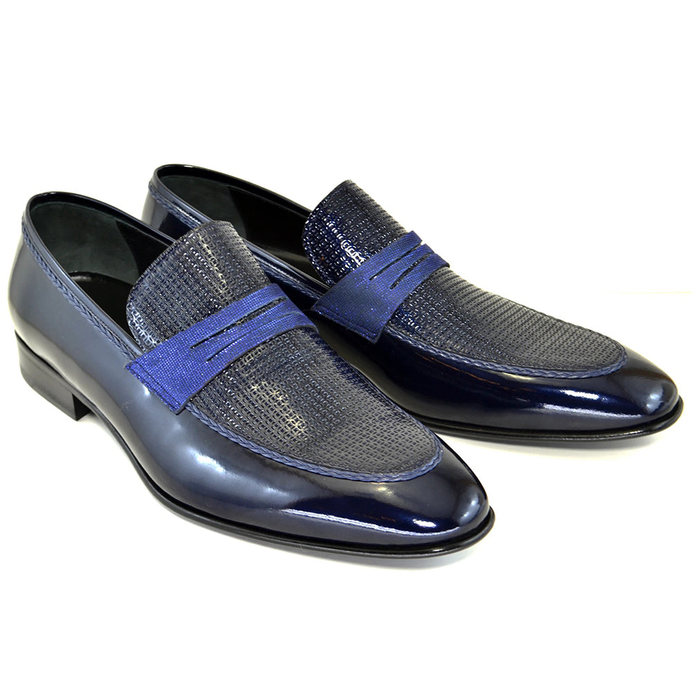 Corrente C129-3711HS Patent Leather Penny Loafers Navy