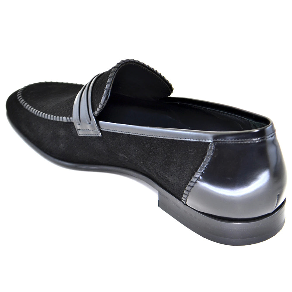 Corrente C130-3417HS Perforated Suede Loafers Black