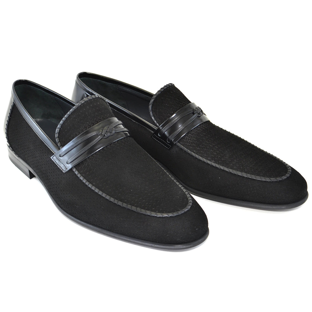 Corrente C130-3417HS Perforated Suede Loafers Black