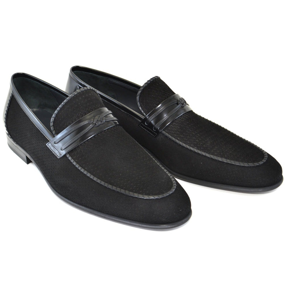 Corrente C130-3417HS Perforated Suede Loafers Black
