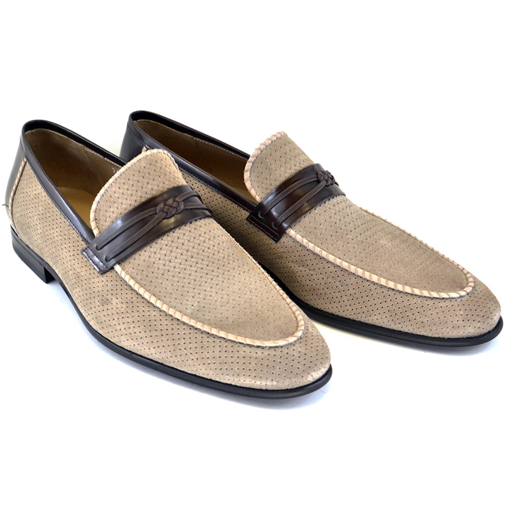 Corrente C131-3417HS Perforated Suede Loafers Taupe