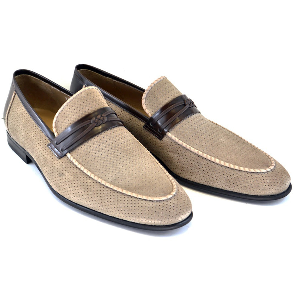 Corrente C131-3417HS Perforated Suede Loafers Taupe