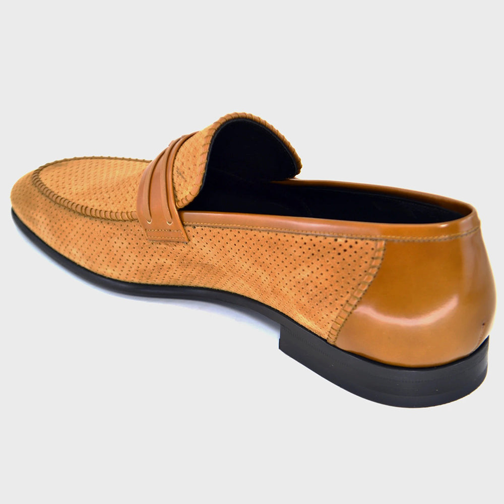 Corrente C132-3417HS Perforated Suede Loafers Tan