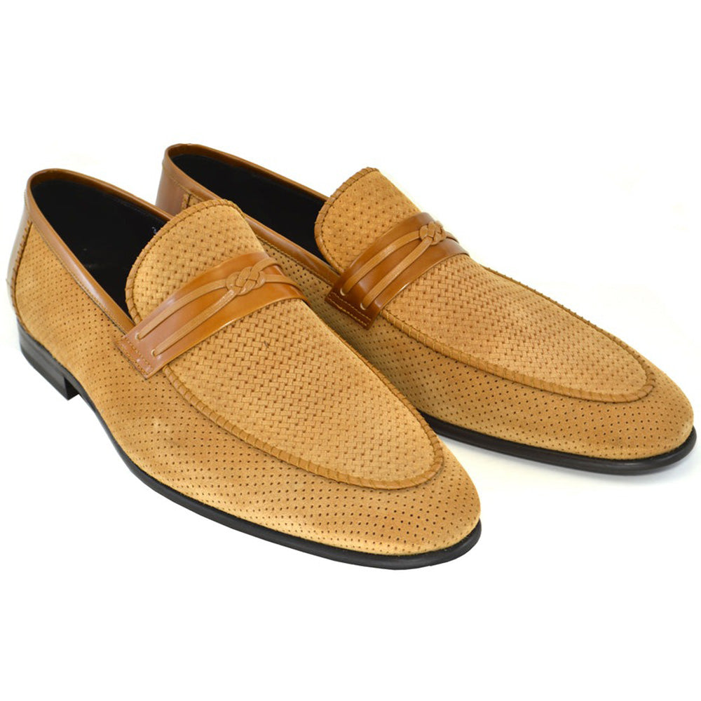 Corrente C132-3417HS Perforated Suede Loafers Tan