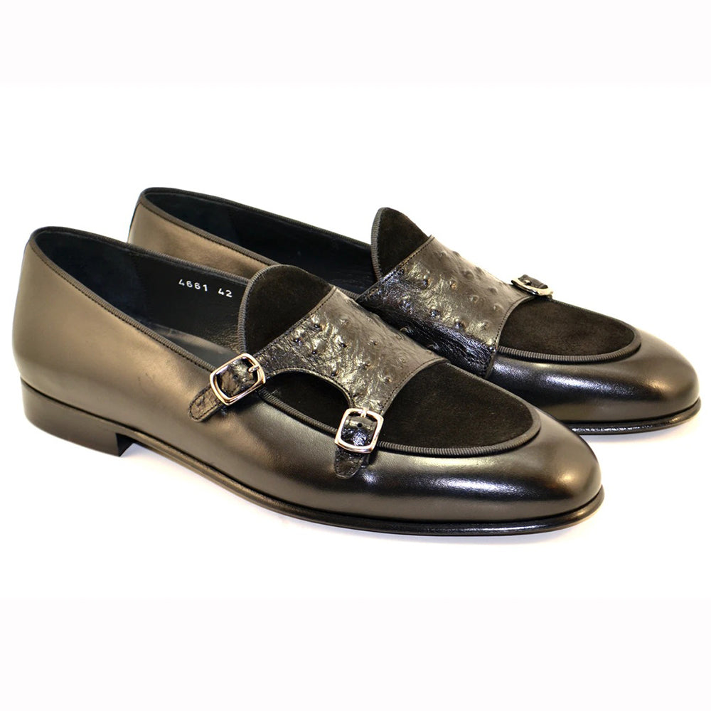 Corrente C133-4661 Double Monk Strap Loafers Black