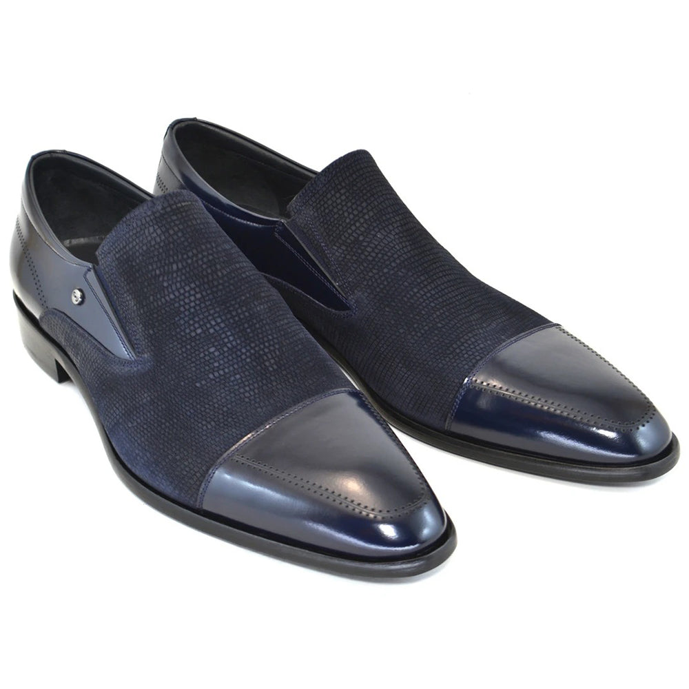 Corrente C140-3519 Cap Toe Loafers Suede Leather Navy