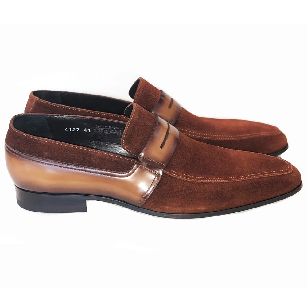 Corrente C142-4127 Printed Suede Loafers Tan