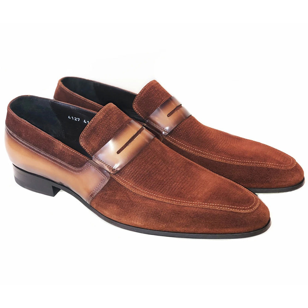 Corrente C142-4127 Printed Suede Loafers Tan