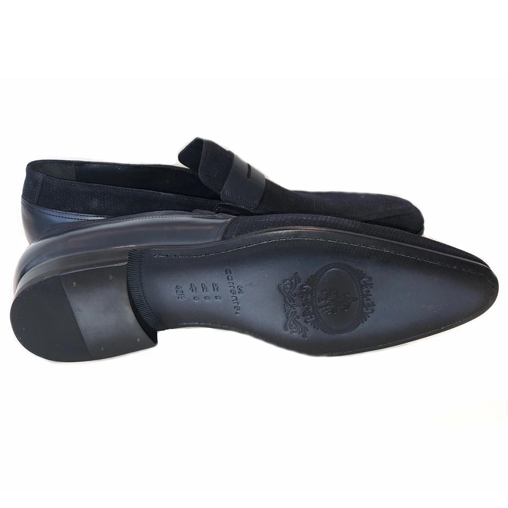 Corrente C143-4127 Printed Suede Loafers Dark Navy