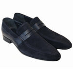 Corrente C143-4127 Printed Suede Loafers Dark Navy