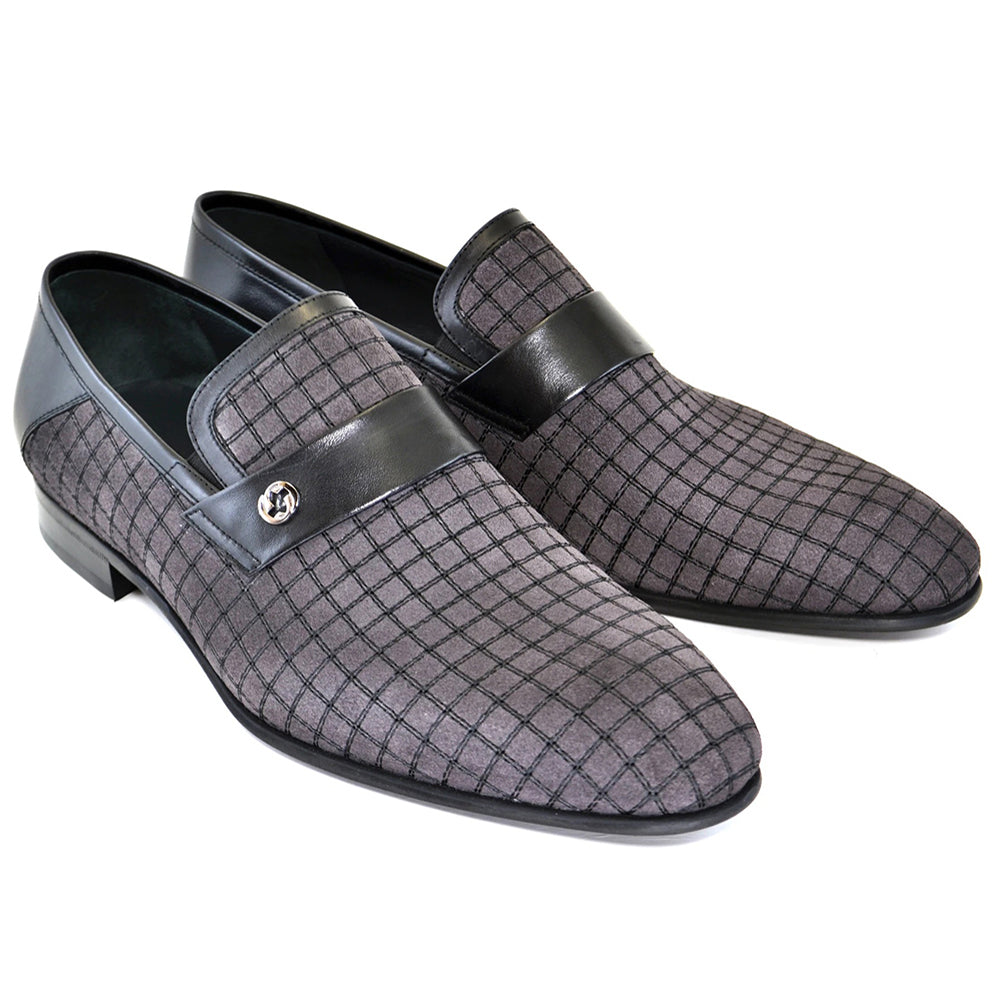 Corrente C145-2220HS Stitch Design Suede Loafers Grey