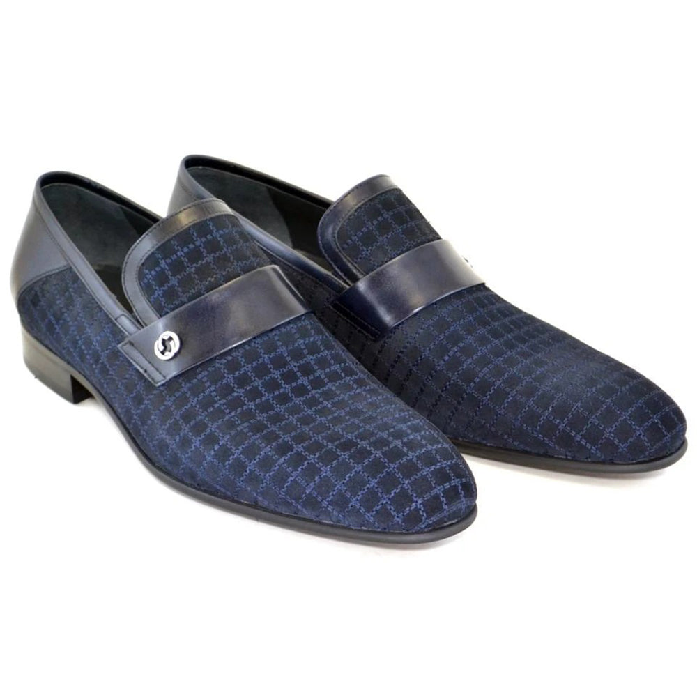 Corrente C146 2220HS Stitch Design Suede Loafers Navy