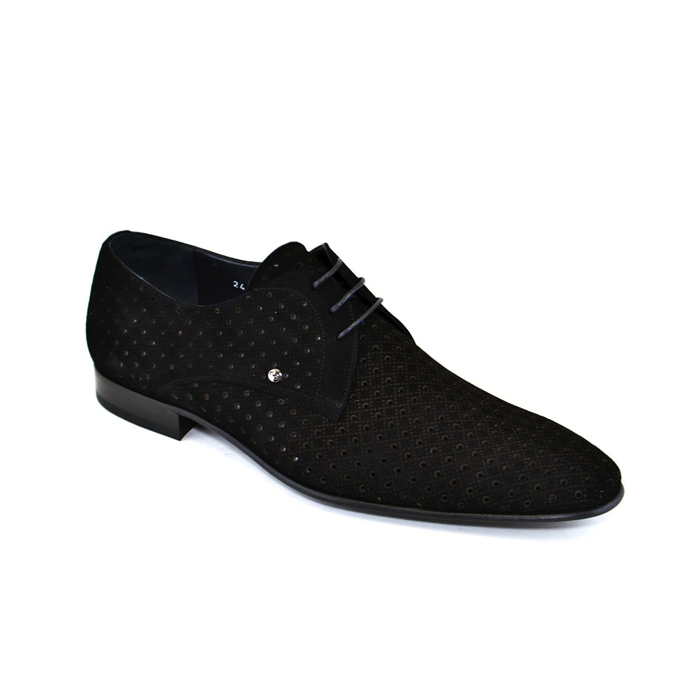 Corrente C147 2414 Nubak Perforated Lace Up Shoes Black