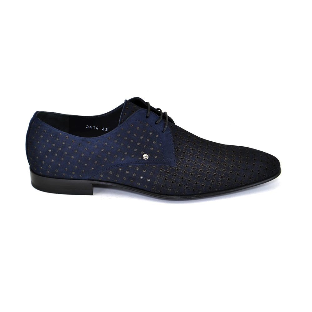 Corrente C148 2414 Nubak Perforated Lace Up Shoes Navy