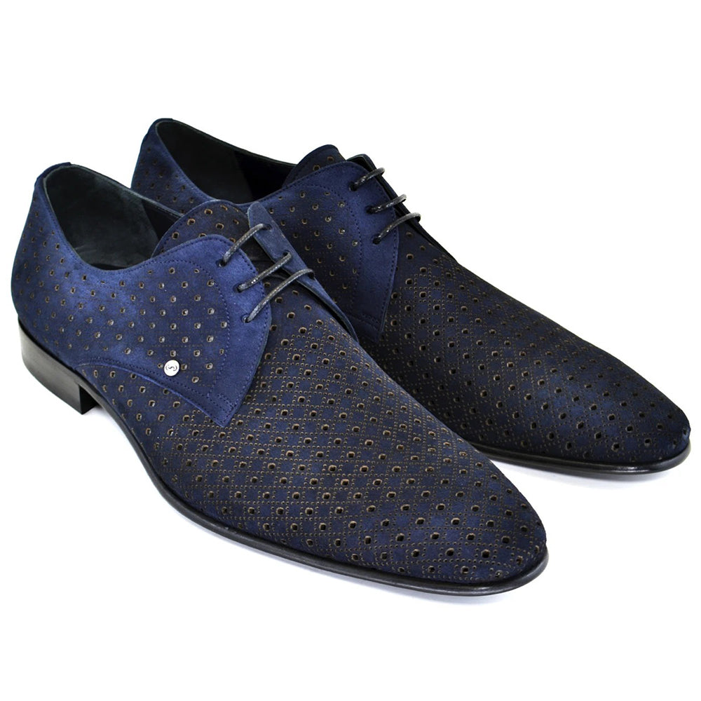 Corrente C148 2414 Nubak Perforated Lace Up Shoes Navy