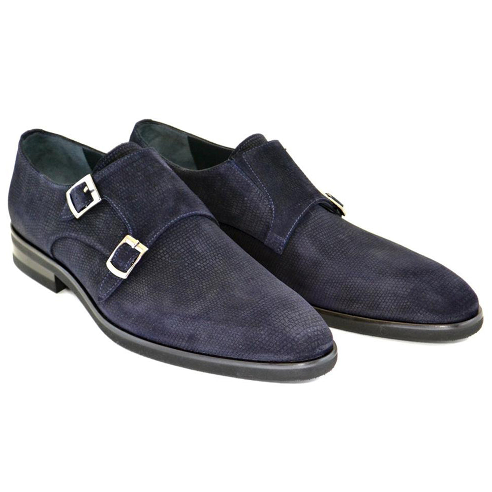 Corrente C160-5235HS Double Monk Strap Suede Shoes Navy