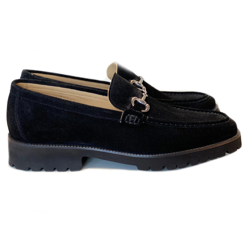 Corrente C180-4494 Suede Buckle Lug Sole Loafers Black