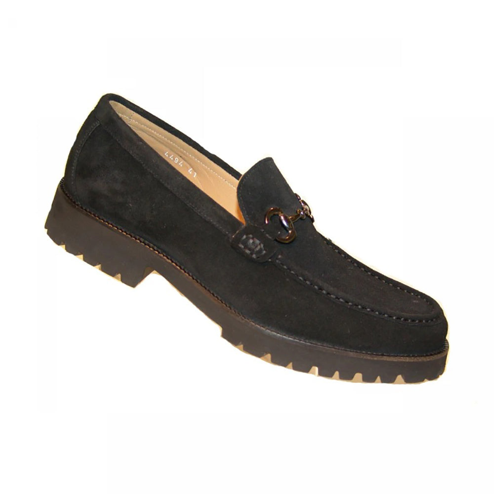 Corrente C180-4494 Suede Buckle Lug Sole Loafers Black