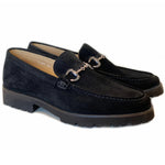 Corrente C180-4494 Suede Buckle Lug Sole Loafers Black