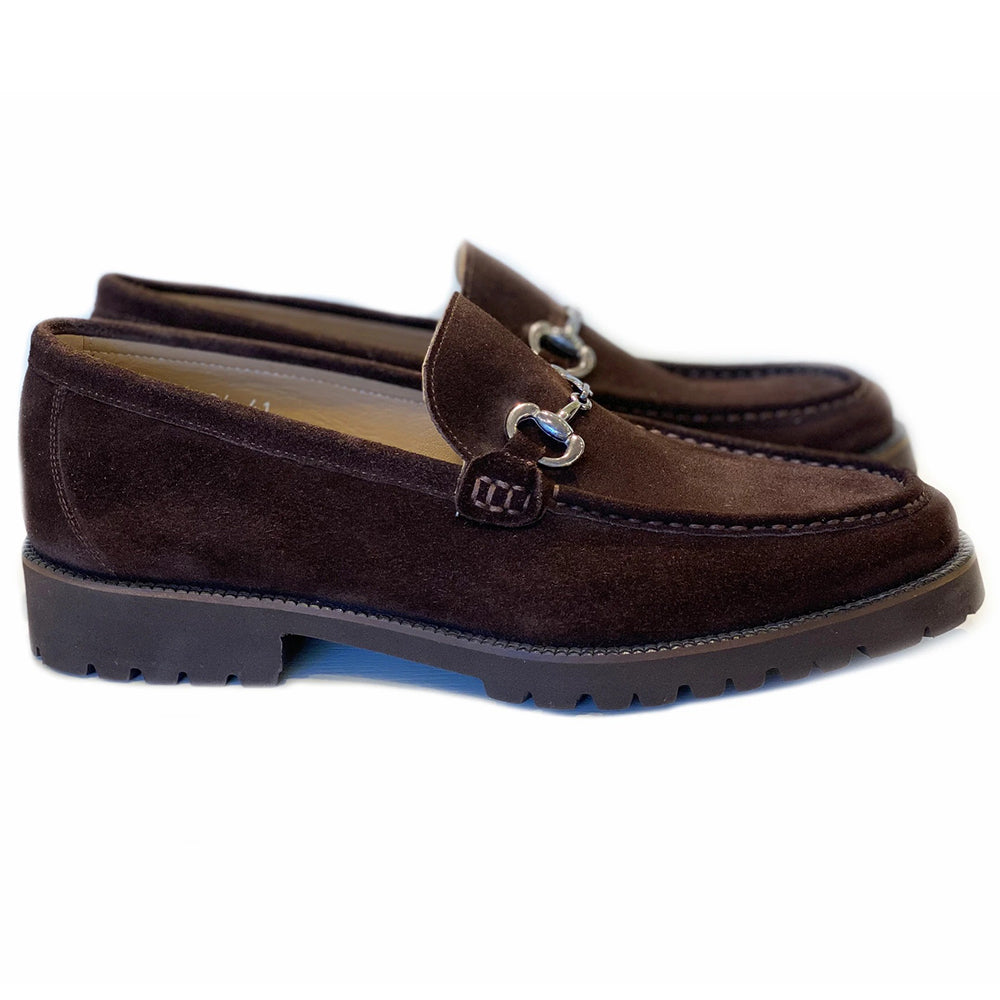 Corrente C181-4494 Suede Buckle Lug Sole Loafers Brown