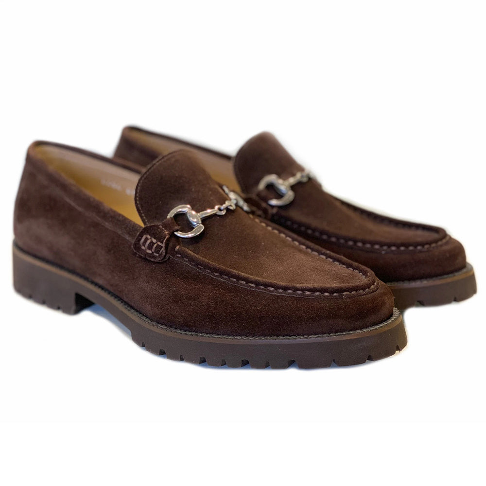 Corrente C181-4494 Suede Buckle Lug Sole Loafers Brown