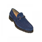 Corrente C182-4494 Suede Buckle Lug Sole Loafers Navy