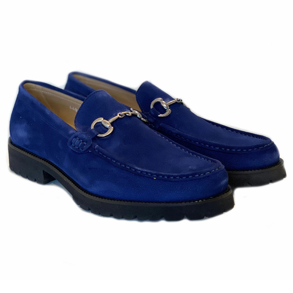 Corrente C182-4494 Suede Buckle Lug Sole Loafers Navy