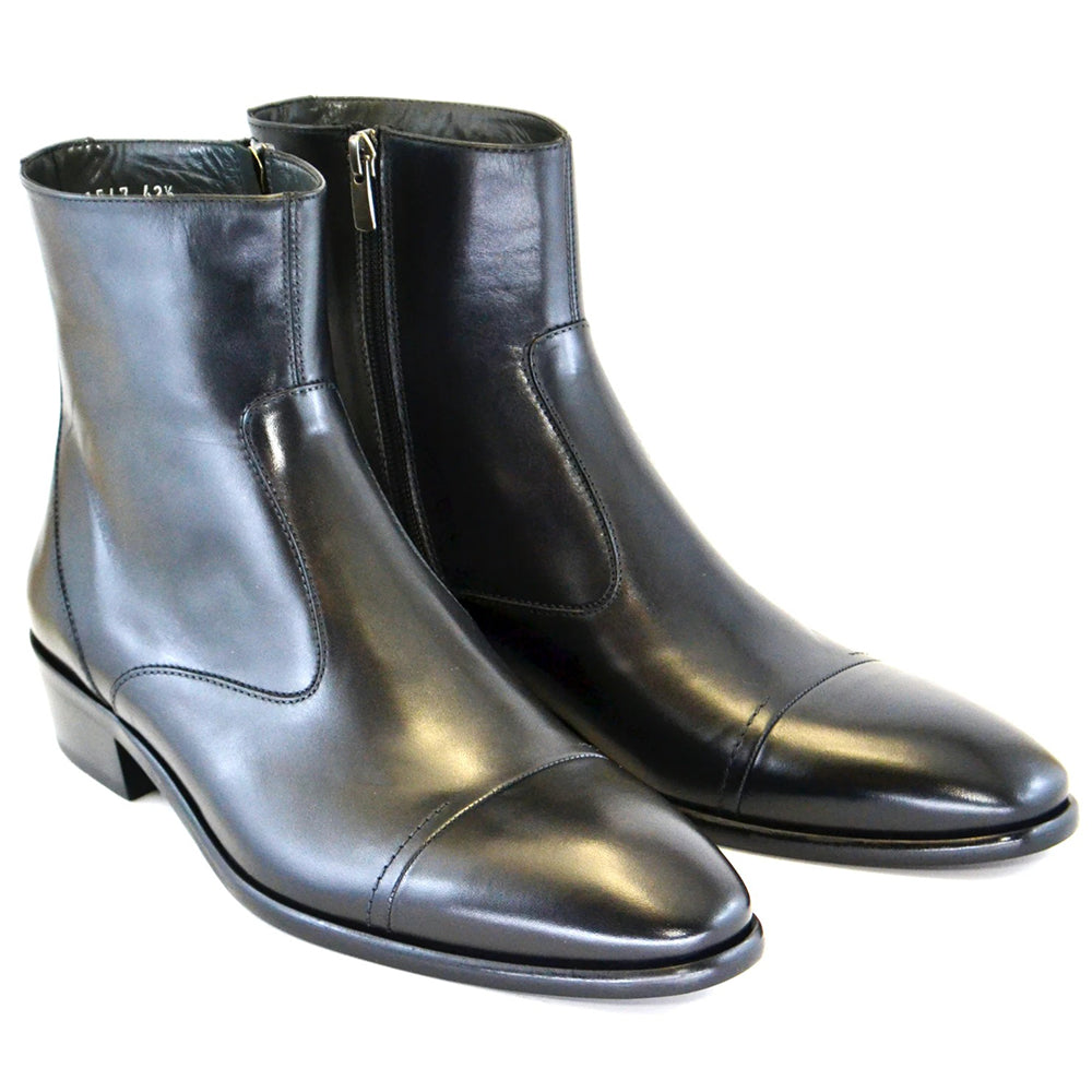 Corrente C188-1547 Cap Toe Side Zipper Boots Black