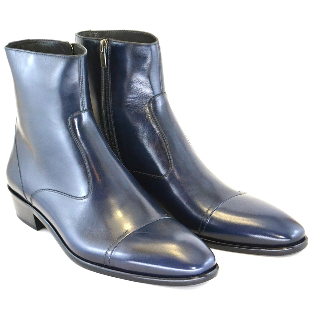 Corrente C190-1547 Cap Toe Side Zipper Boots Navy