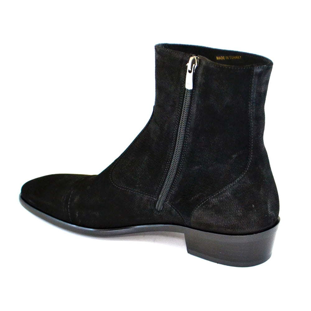 Corrente C191-1547 Suede Cap Toe Side Zipper Boots Black