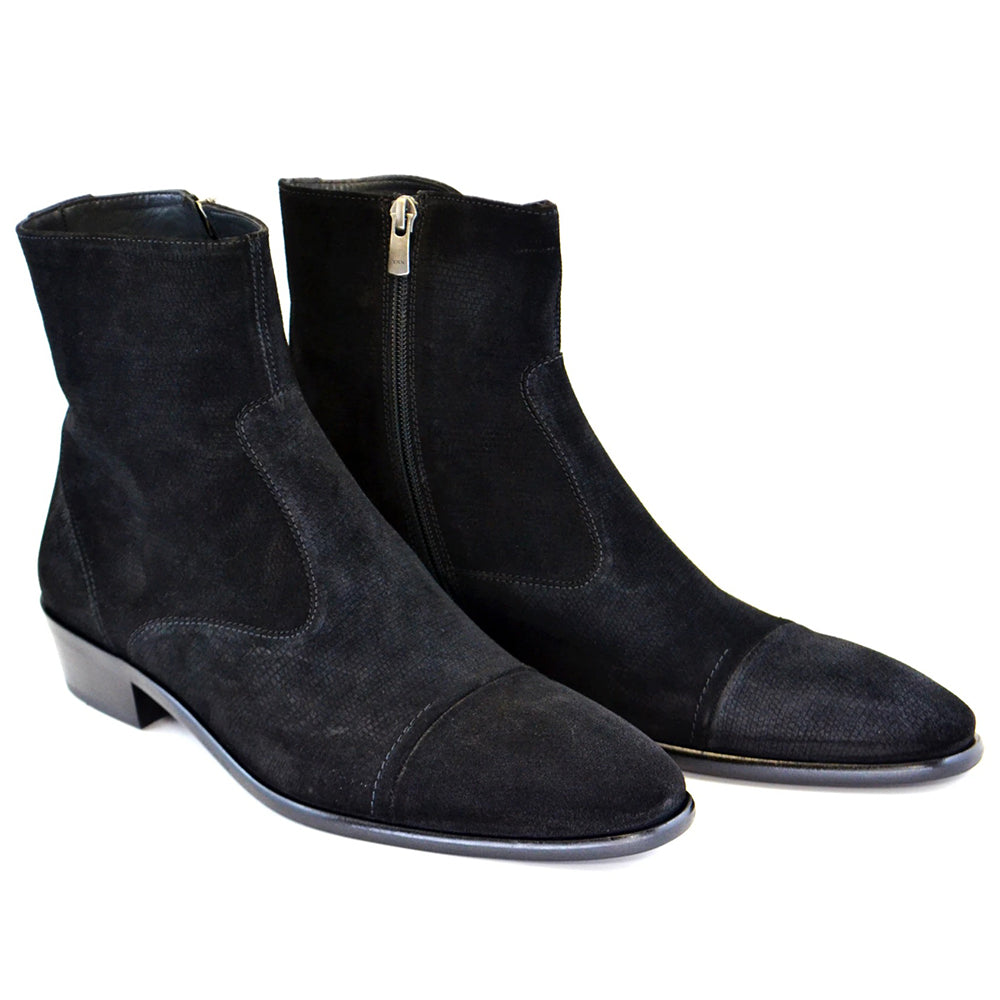 Corrente C191-1547 Suede Cap Toe Side Zipper Boots Black