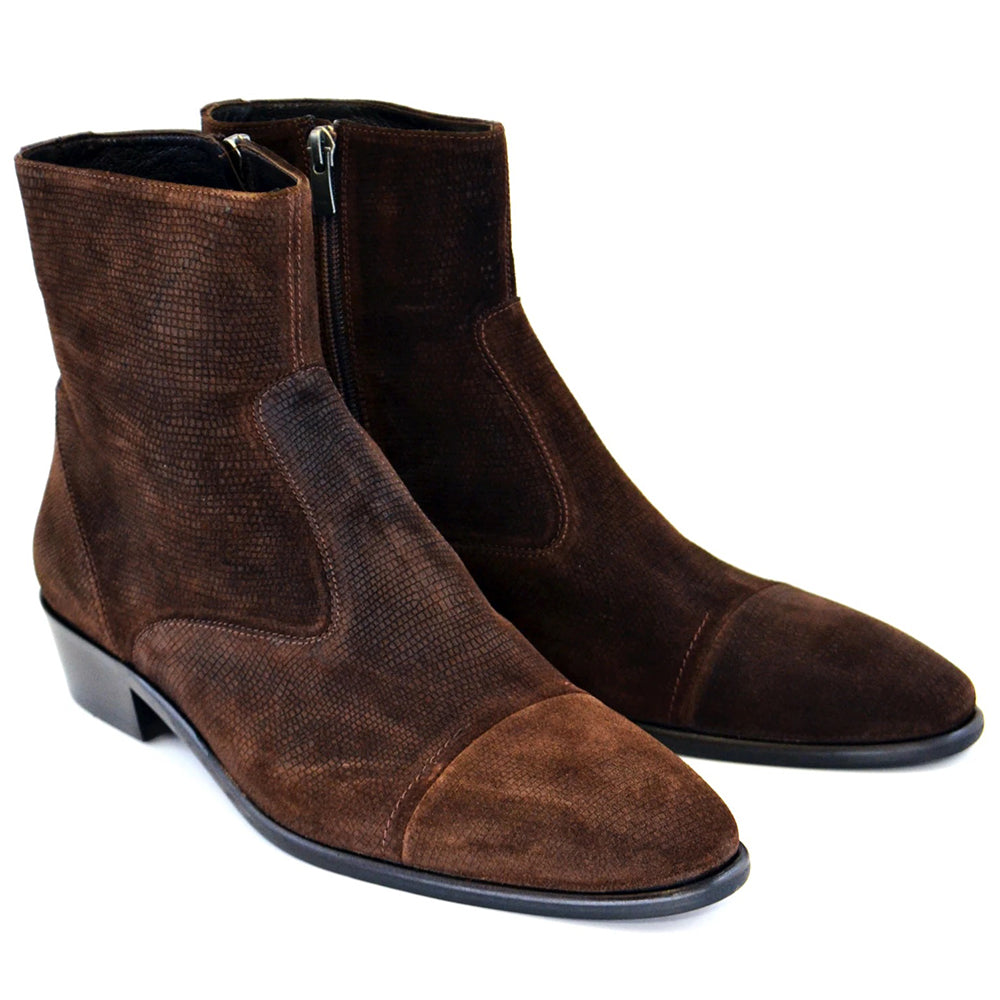 Corrente C192-1547 Suede Cap Toe Side Zipper Boots Brown
