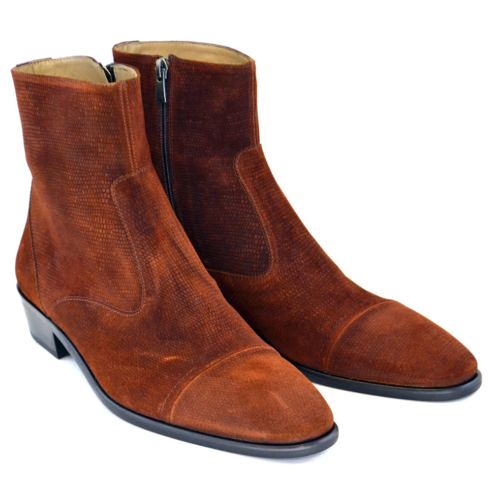 Corrente C193-1547 Suede Cap Toe Side Zipper Boots Tabacco