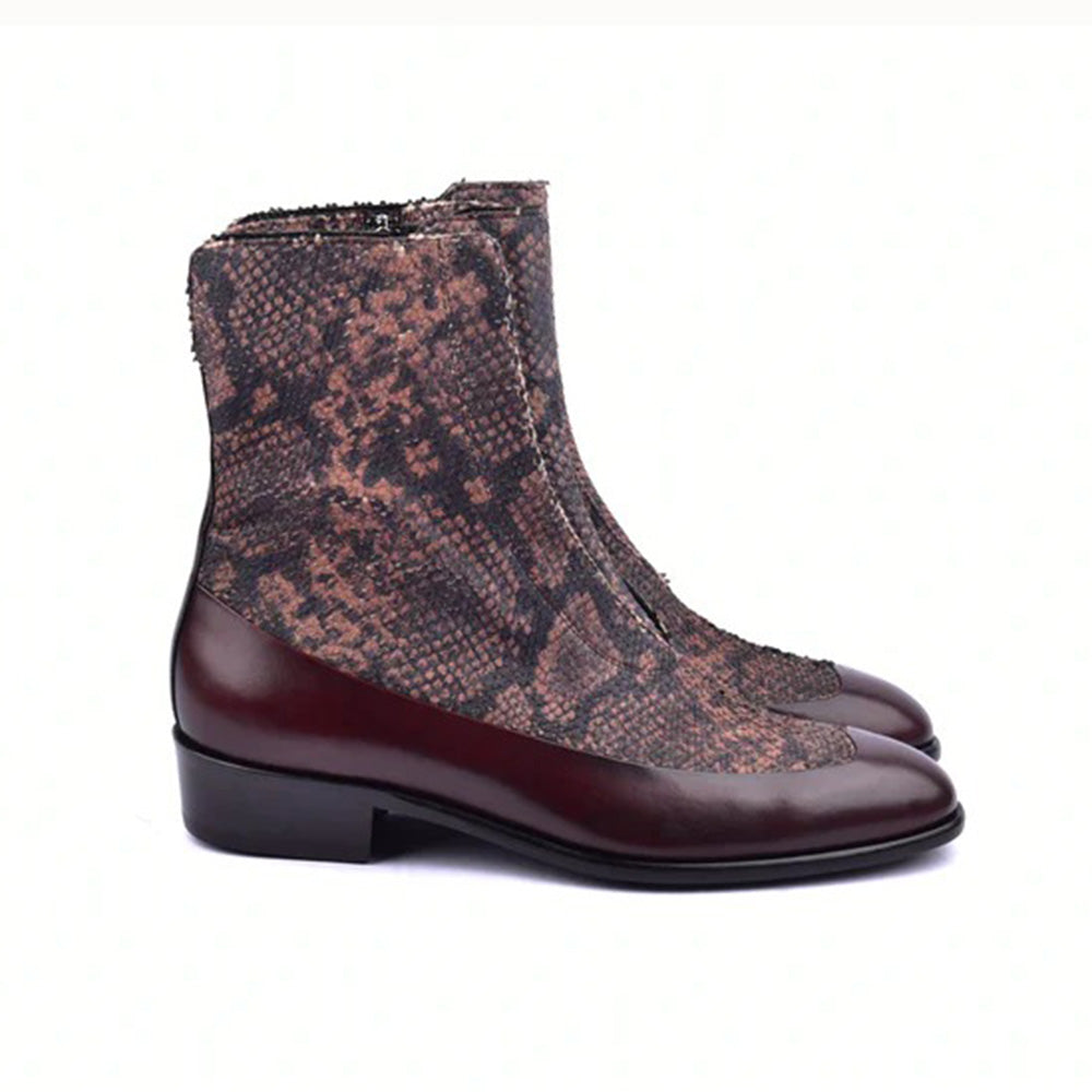 Corrente C203-3273 Python & Leather Side Zipper Boots Multi Brown