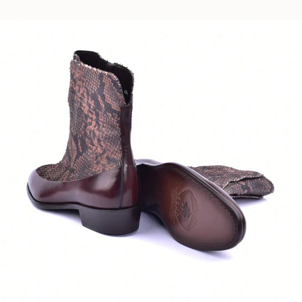Corrente C203-3273 Python & Leather Side Zipper Boots Multi Brown