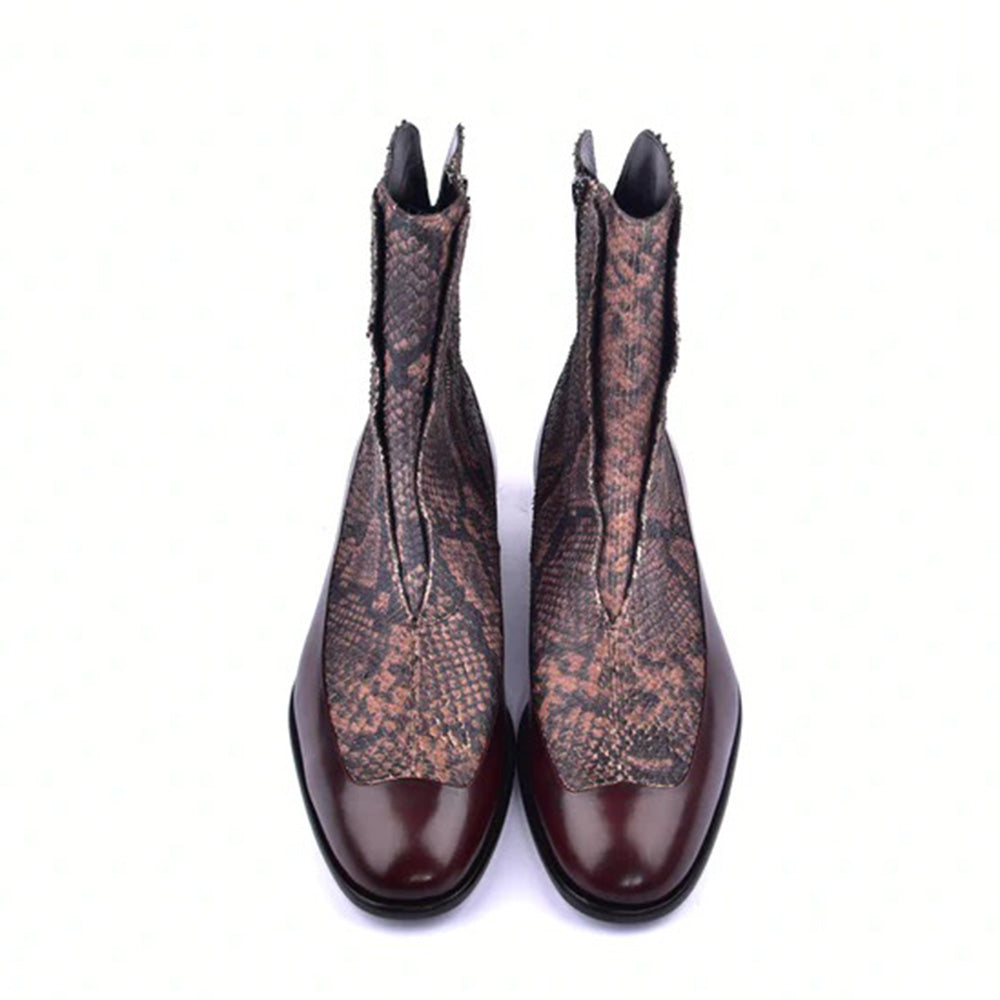 Corrente C203-3273 Python & Leather Side Zipper Boots Multi Brown
