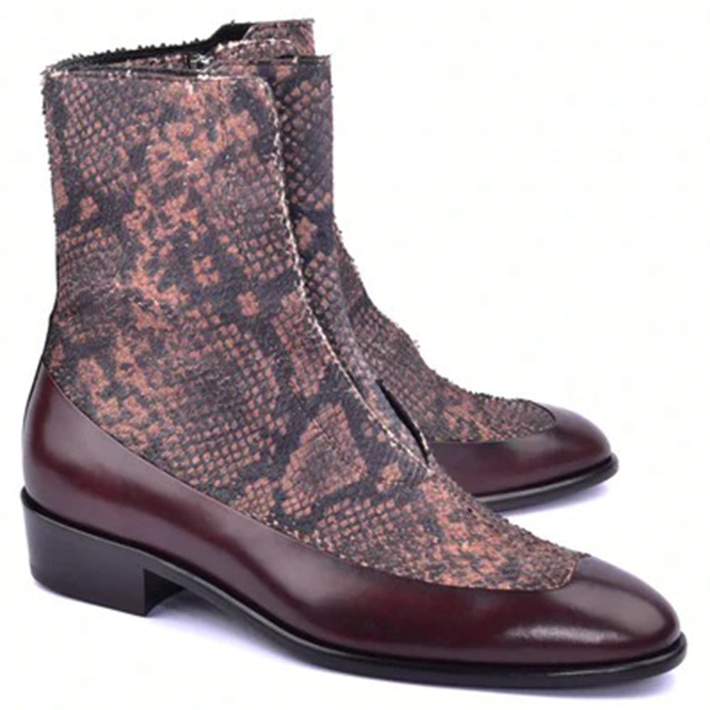 Corrente C203-3273 Python & Leather Side Zipper Boots Multi Brown