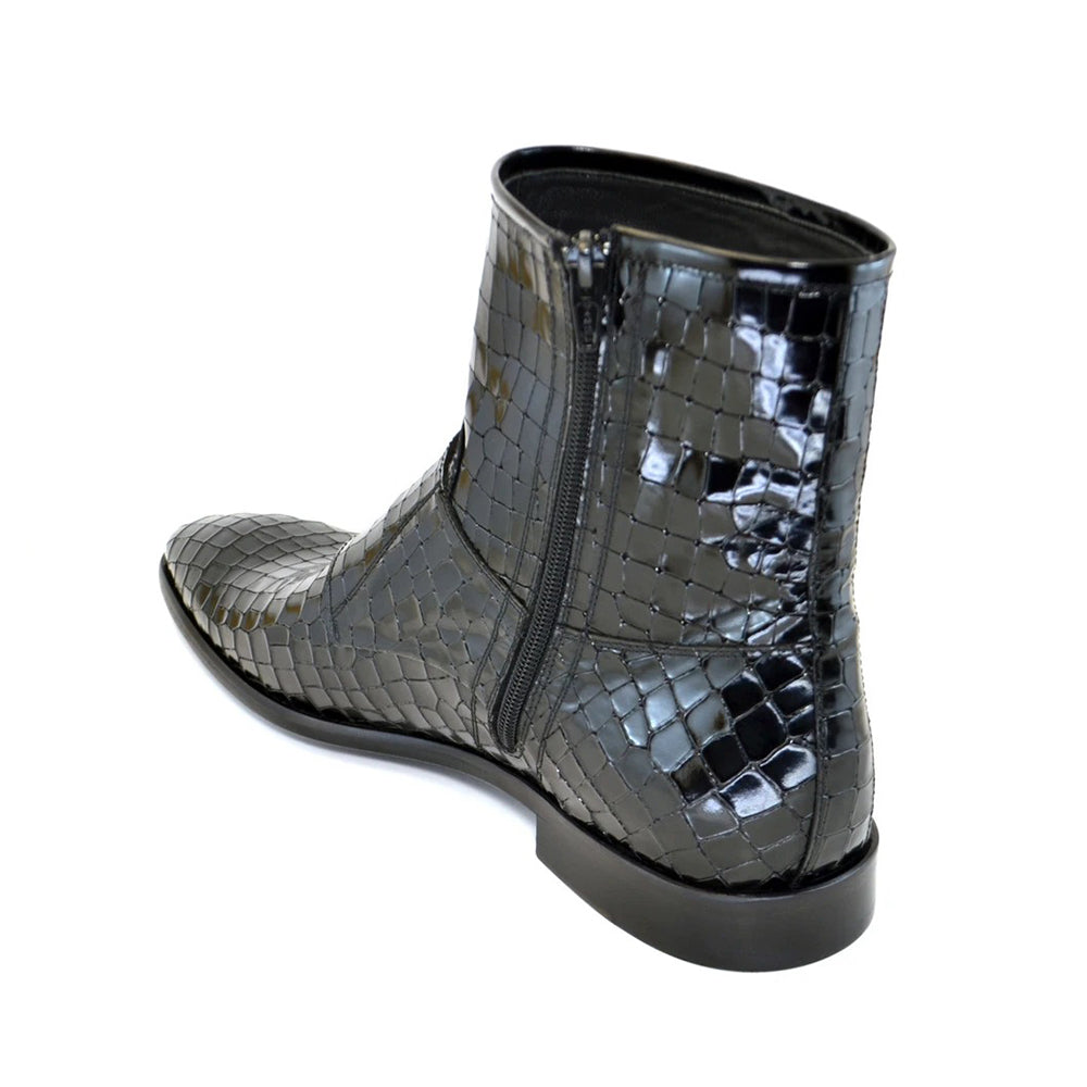 Corrente C2033-4604 Croc Print Zipper Side Buckle Boots Black