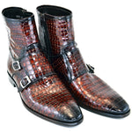 Corrente C2034-4604 Croc Print Zipper Side Buckle Boots Cognac