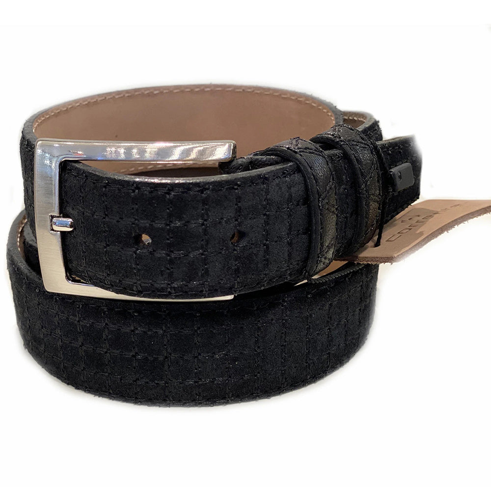 Corrente CBelt-2220 Stitch Suede Belt Black