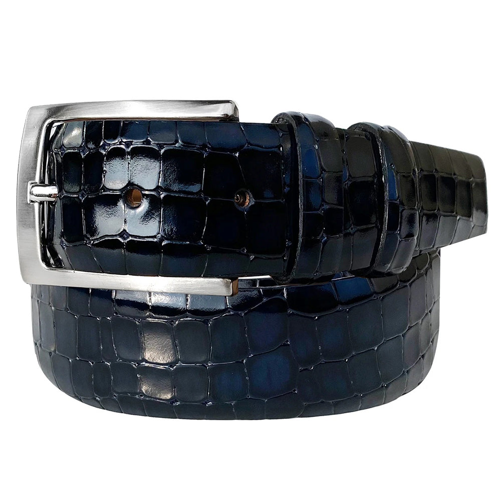 Corrente CBelt-3470 Croco Italian Leather Belt Navy