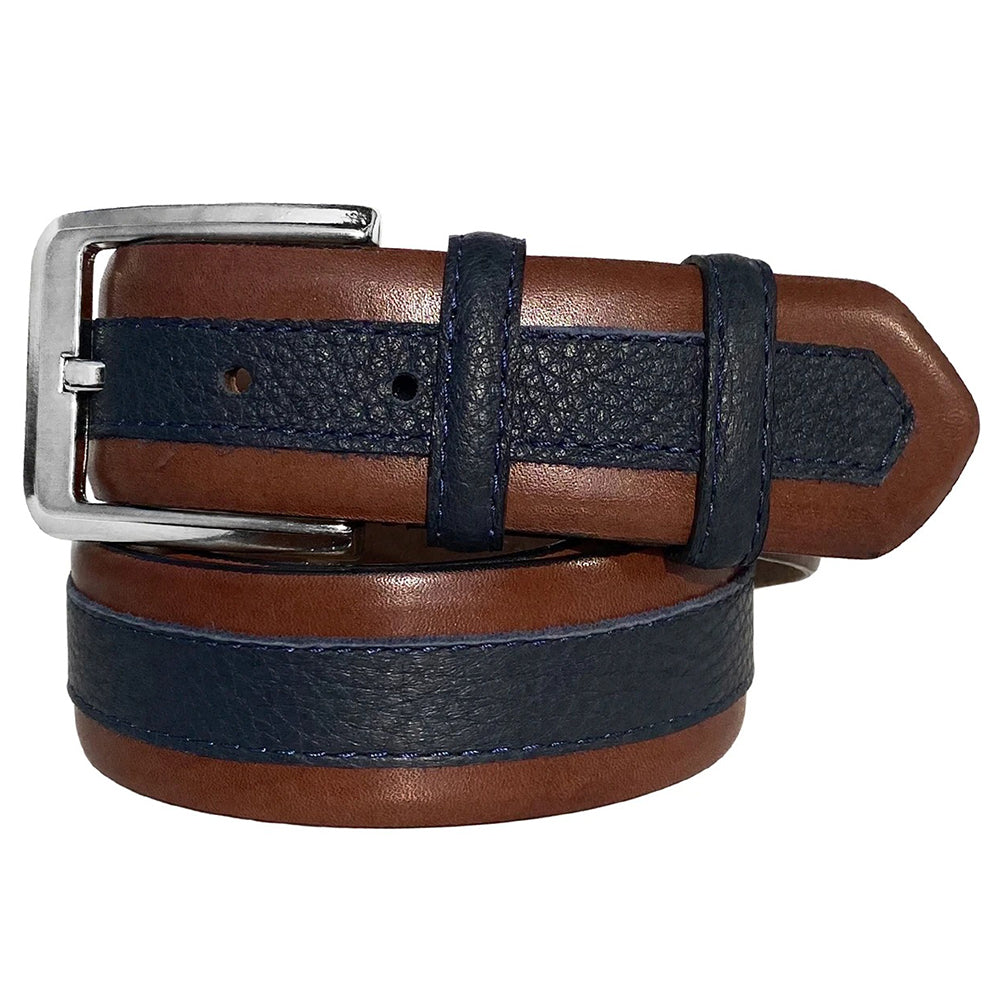 Corrente CBelt-4002 Contrast Leather Belt Tan Navy