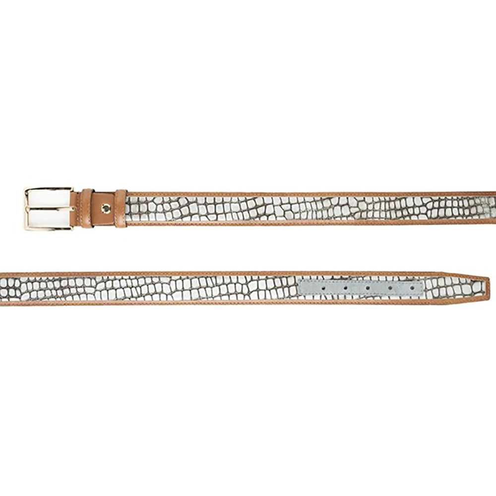 Corrente CBelt-5827 Croco Design Leather Belt Silver
