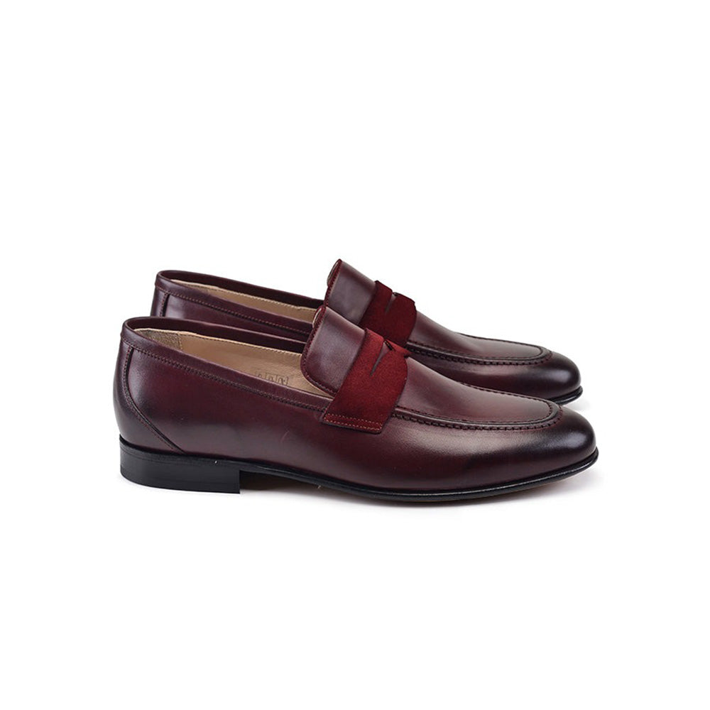 Corrente P000514-7504 Suede Vamp Loafers Burgundy