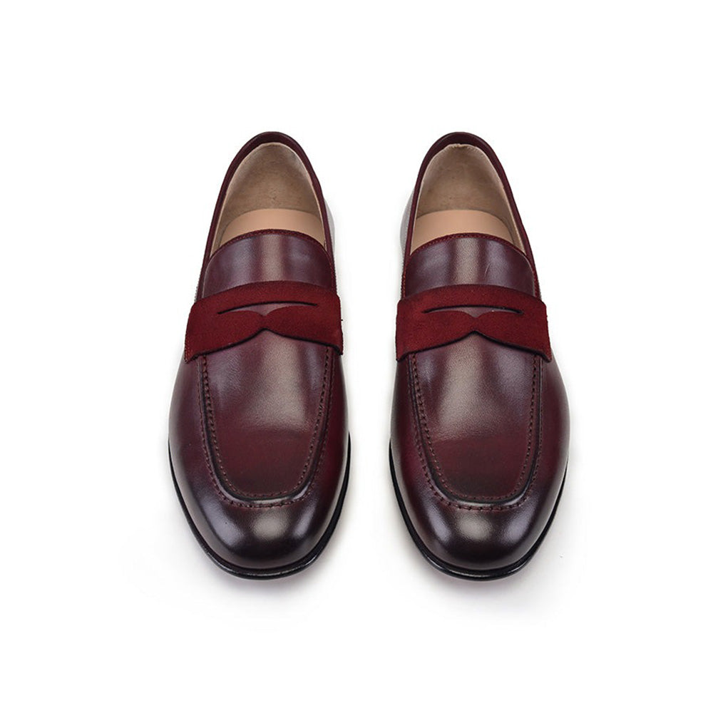 Corrente P000514-7504 Suede Vamp Loafers Burgundy