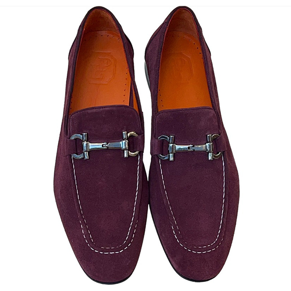 Corrente P000655-6472 Suede Bit Buckle Loafers Wine