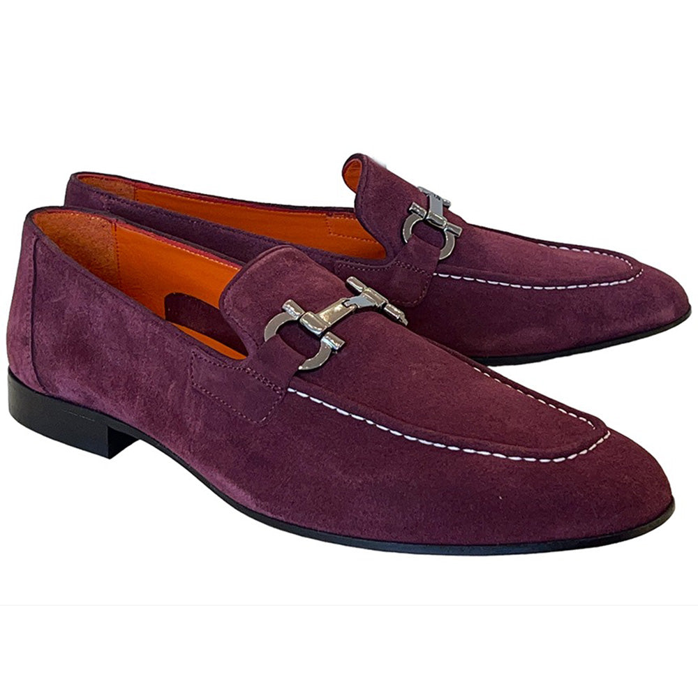 Corrente P000655-6472 Suede Bit Buckle Loafers Wine