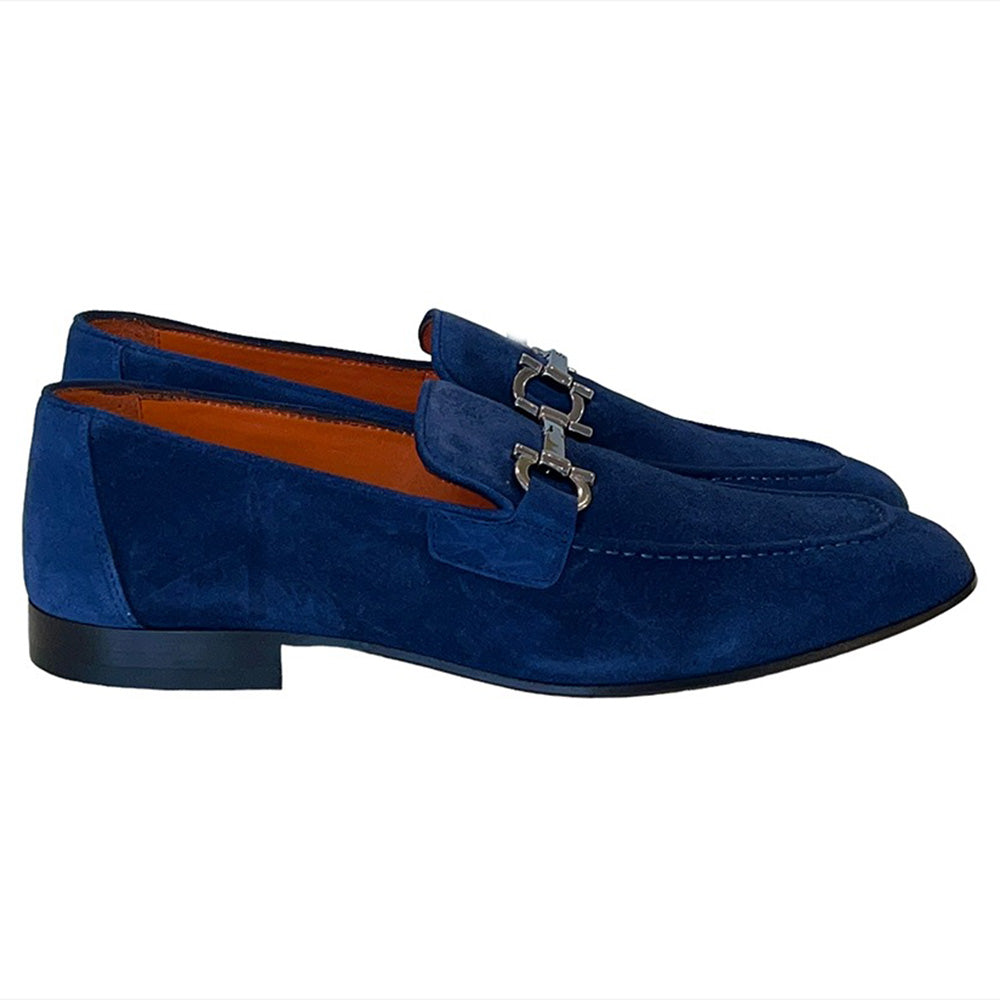 Corrente P000658-6472 Suede Bit Buckle Loafers Blue