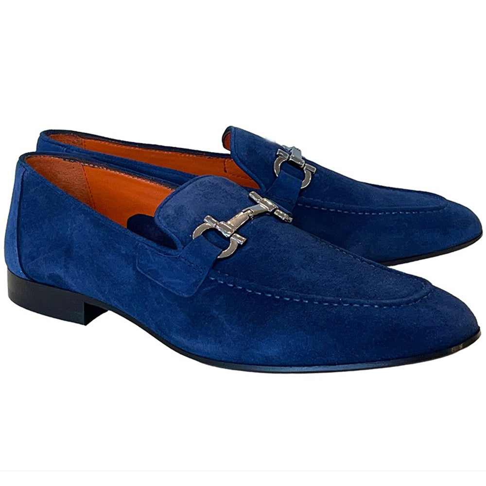 Corrente P000658-6472 Suede Bit Buckle Loafers Blue